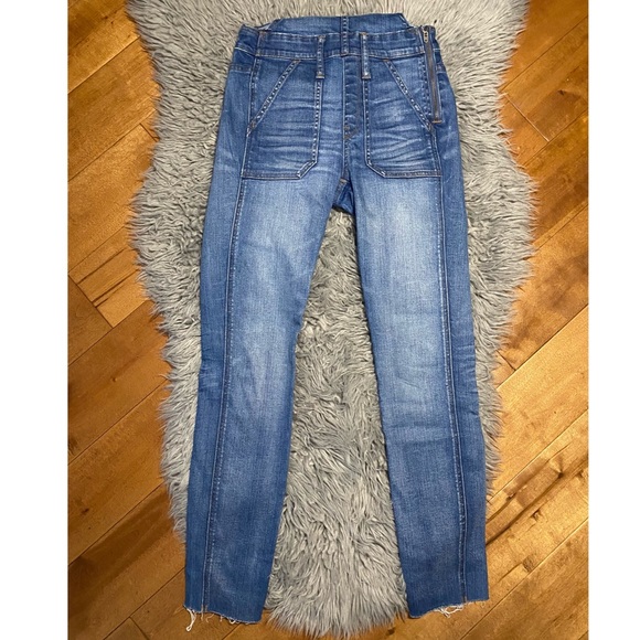 Madewell Skinny Overalls in Cedarburg Wash Raw Hem Jeans Size XXS - Picture 9 of 10